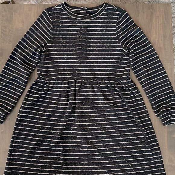ANN TAYLOR LOFT Navy Blue & White Striped Long Sleeve Drop Waist Dress | Small - Picture 6 of 12